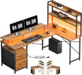 L Shaped Desk with Shelves, Reversible Computer Desk with LED Lights and by Maihail
