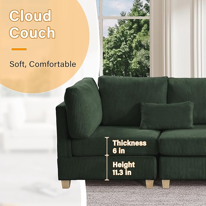 126" Convertible L-Shaped Modular Sectional Sofa, 4 Seater Corduroy Upholstered - Image 7