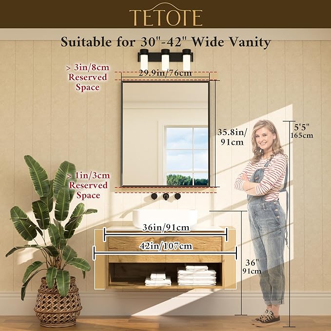 TETOTE Brushed Gold Mirror for Bathroom Sink 30" x 36" Beveled Frame Brushed - Image 5