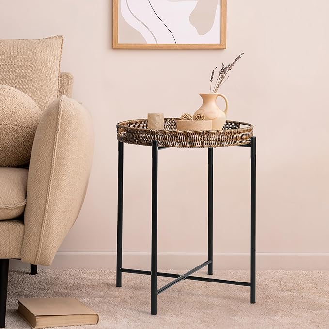 Small Wicker Round End Table, 16.5 in Rattan End Tables - Image 2