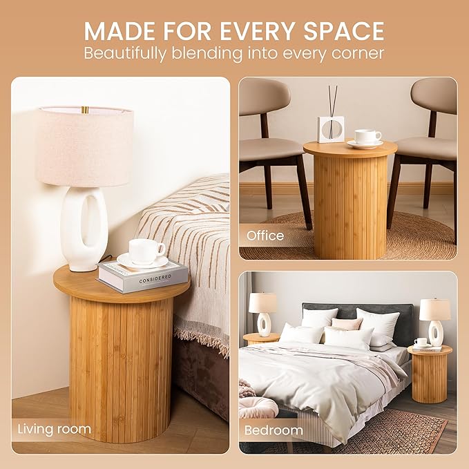 Handcrafted Round Fluted Pedestal End Table - Image 4