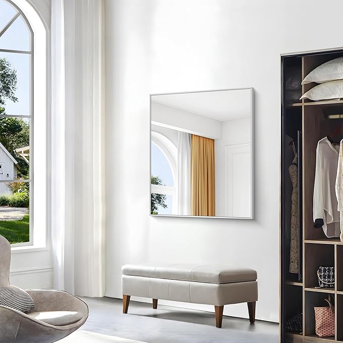 BONEWEI Silver Bathroom Mirror, 30x36 inch Wall Mirror - Image 5