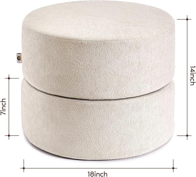 Pouf Ottoman Foot Rest Stool, Double Layer Round Modern Foam Filled Foot Stool - Image 3
