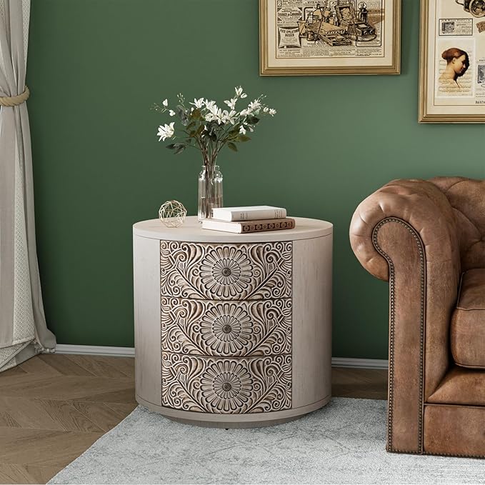 COSIEST 3 Drawer Chest of Drawers, 20 inch MDF Round Storage Cabinet, Retro - Image 8