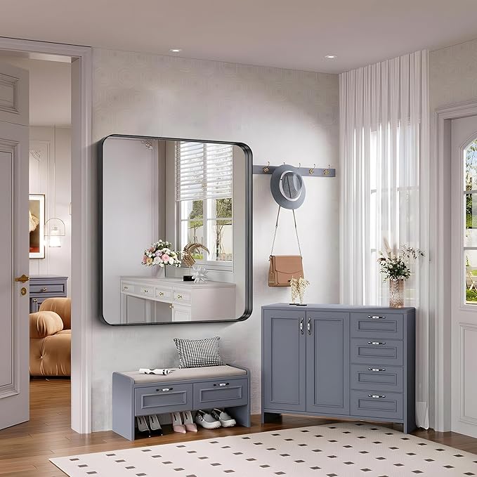 FORBATH 48x40 Inch Bathroom Mirror, Brushed Black Deep Frame Wall Mirror - Image 2