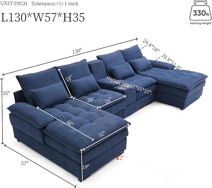 130" U-Shaped Sectional Sofa - Image 2