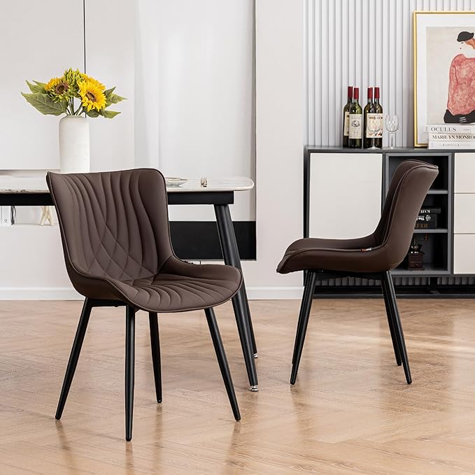 Kidol&Shellder Brown Dining Chairs Set of 2, Faux Leather Upholstered Mid - Image 9
