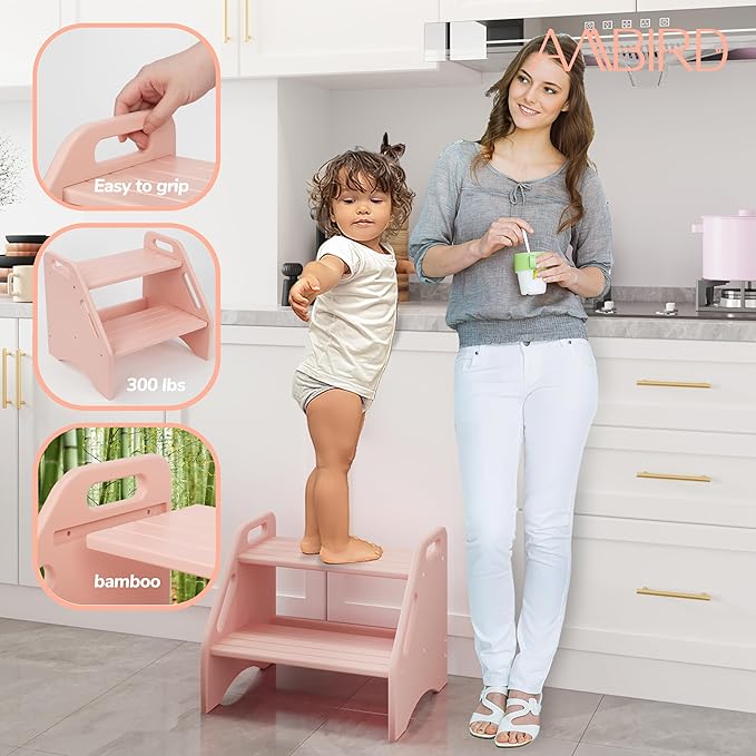 AMBIRD Wooden Step Stool, Two Step Stools Toddler 300 lbs Capacity - Image 2