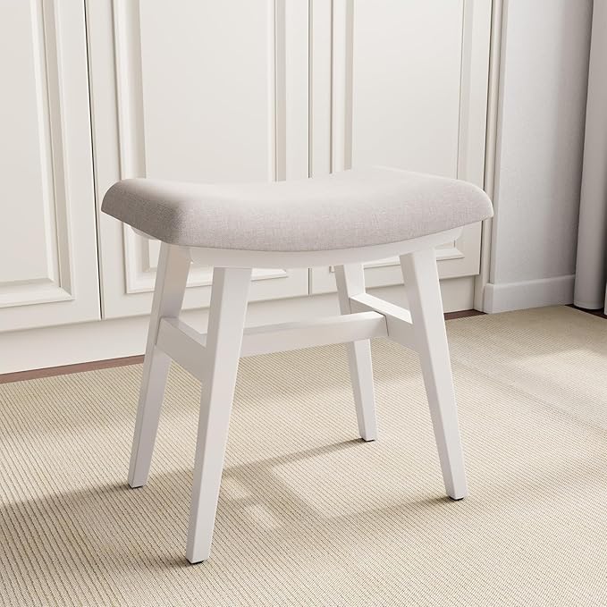 Solid Wood Small Vanity Stool, Compact Makeup Chair by Muwuele