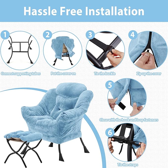 Lazy Chair with Folding Ottoman, Accent Chair Plush Upholstered with Metal - Image 7