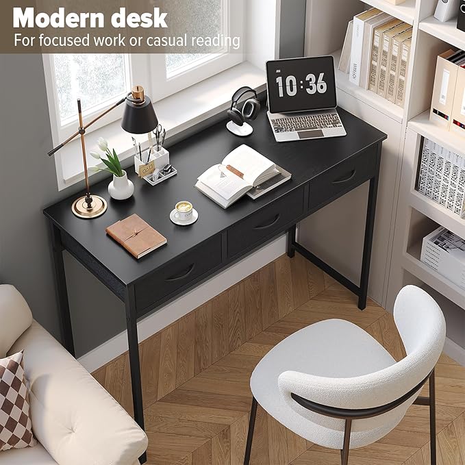 WOHOMO Computer Desk with Drawers, 39.3 Inch Bedroom Desk with Storage - Image 8