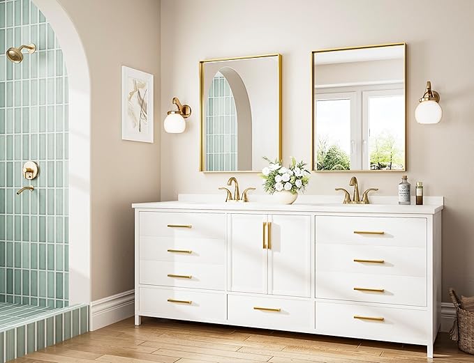 Keonjinn 24 x 32 In Brushed Gold Bathroom Mirror - Image 2
