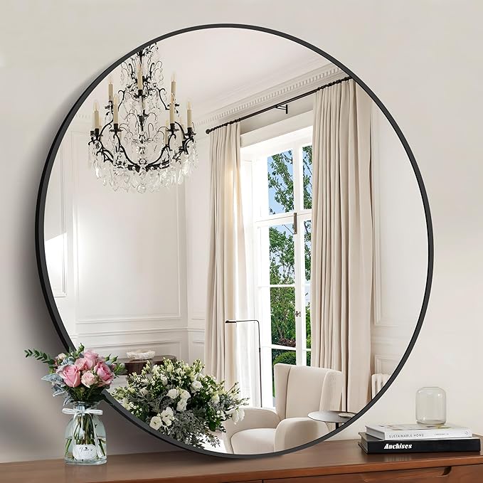 Black 39-Inch Round Mirror by GLASHOM