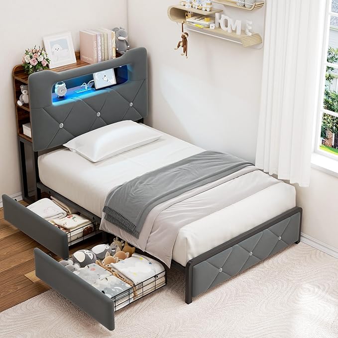 Twin Upholstered LED Bed Frame - Image 3