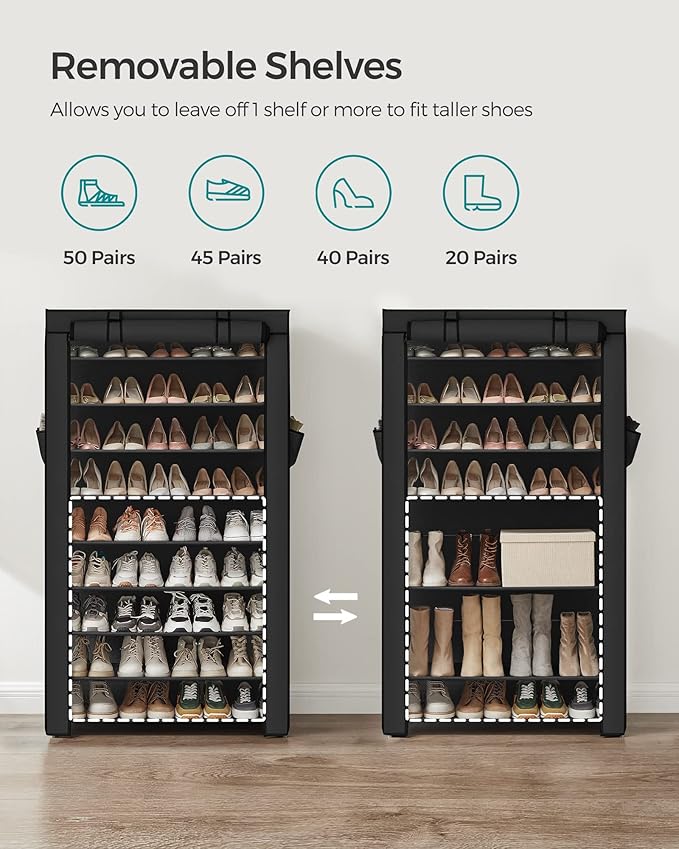 SONGMICS Shoe Rack with Non-Woven Fabric Cover, 9 Tier Storage Shelf - Image 5
