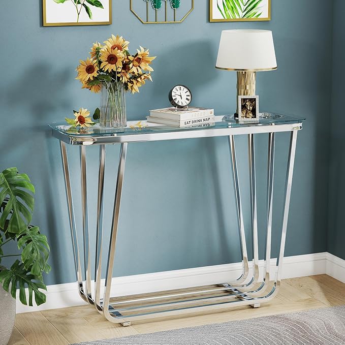 OIOG Glass Console Table for Entryway, Modern Entrance Table by OIOG