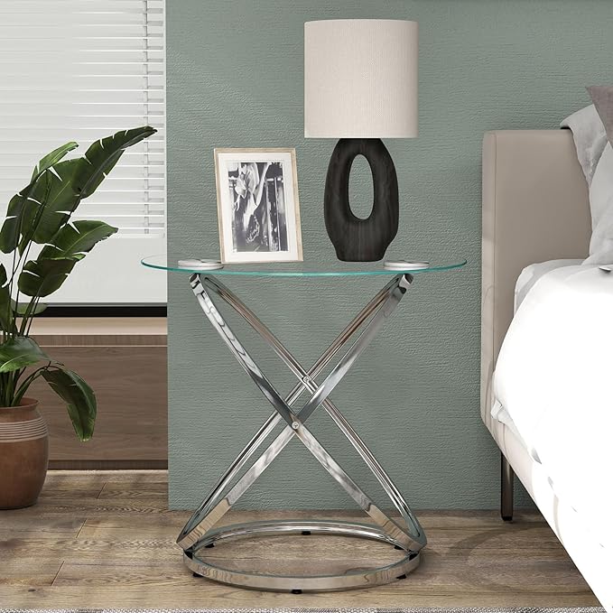 OIOG Glass Round End Table, Modern Contemporary Side Table - Image 5