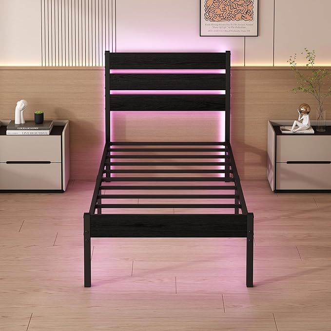 Twin Bed Frame with Headboard, Heavy Duty LED Bed Frame with USB Charging - Image 8