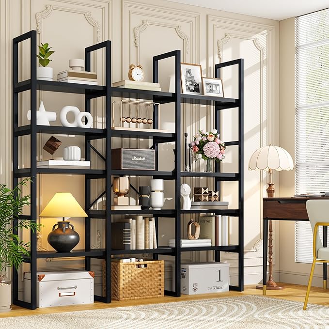 Semoic Large Bookshelf 5 Tiers, Triple Wide Geometric Bookcase, 71 Inches Tall - Image 5