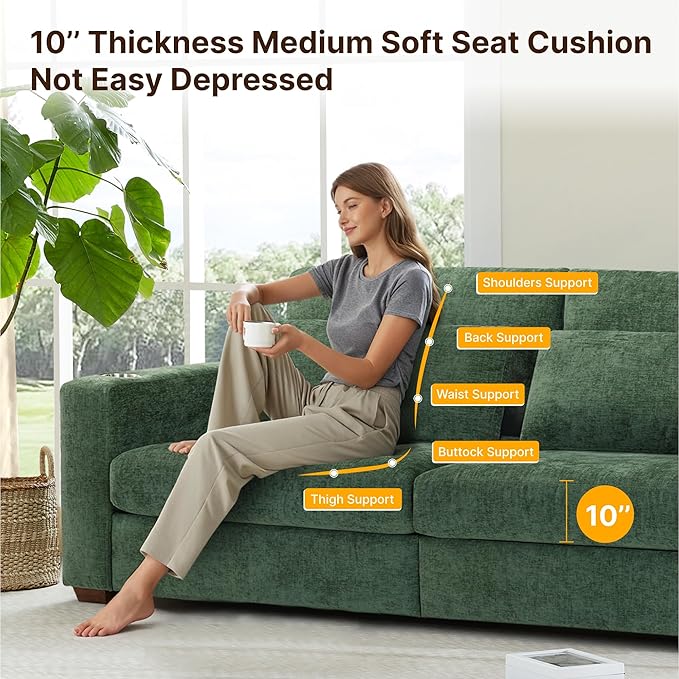 89" Sofa Couch for Living Room Chenille Upholstered Couch - Image 4