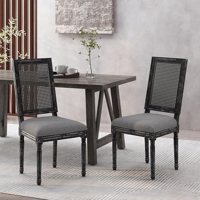 Merax Upholstered Solid Wood Dining Chairs Set of 2, French Country Style - Image 3