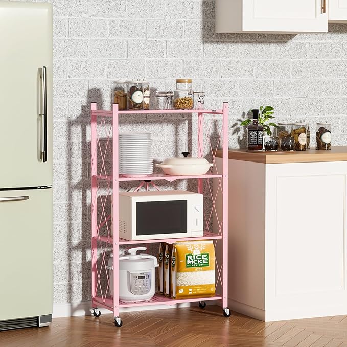 ALANNG Storage Shelves with Wheels, Bookshelf with Storage, No Assembly Metal - Image 2