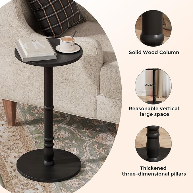 Round Side Tables Set of 2, Solid Wood Pillar - Image 6