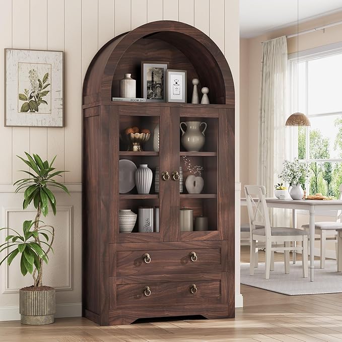 Kitchen Pantry Cabinet, Arched Bookshelf Bookcase China Pantry Storage Cabinet - Image 3