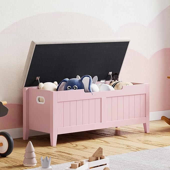 GAOMON Storage Bench with Cushion, 39.4” Wooden Chest Storage Box with 2 Safety - Image 8