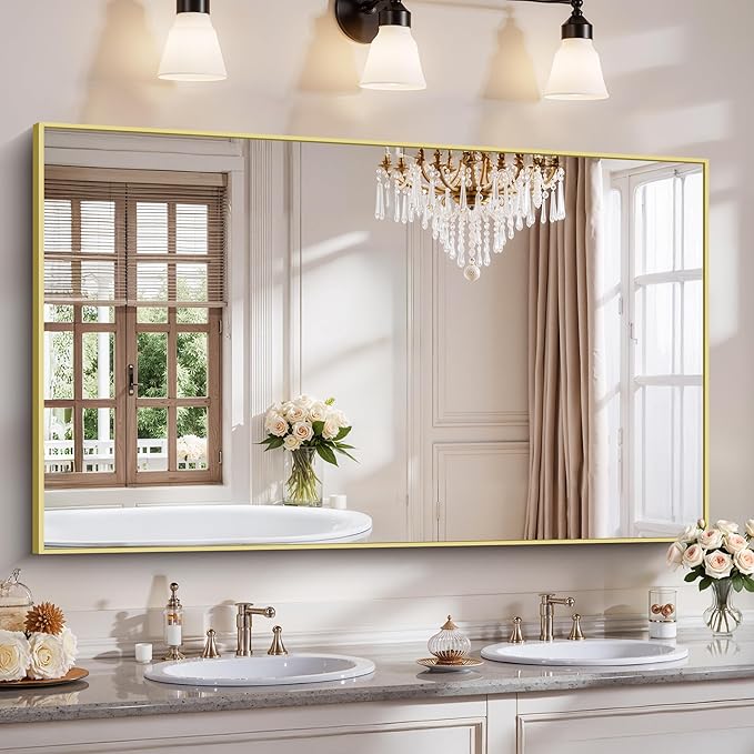 YIROMAN Bathroom Mirror 60"x36", Large Brushed Gold Bathroom Mirror by Unknown