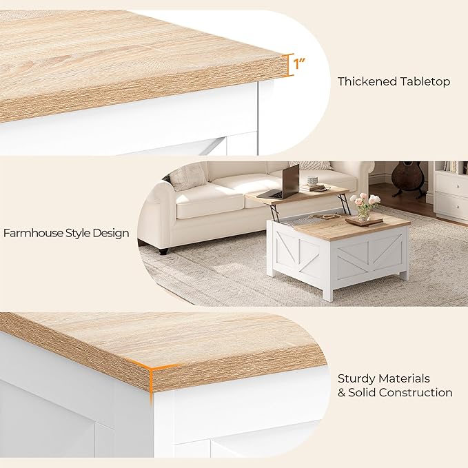 Yaheetech Farmhouse Lift Top Coffee Table - Image 8