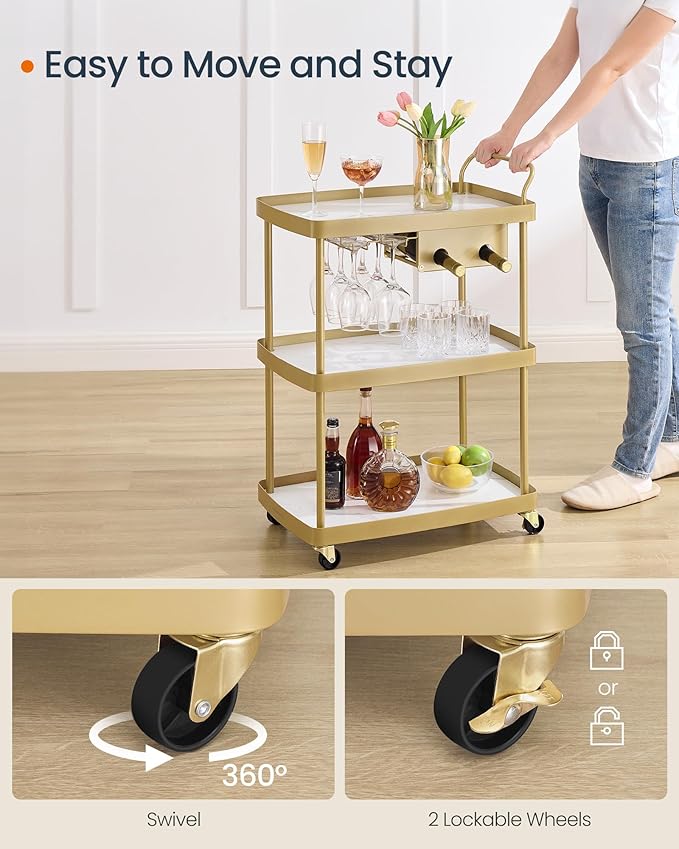 SONGMICS HOME Bar Cart, Home Bar Serving Cart - Image 7