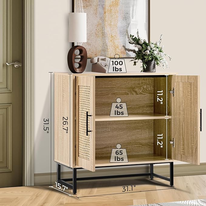 KFO Storage Cabinet with Handmade Natural Rattan Doors, Rattan Buffet Cabinet - Image 2