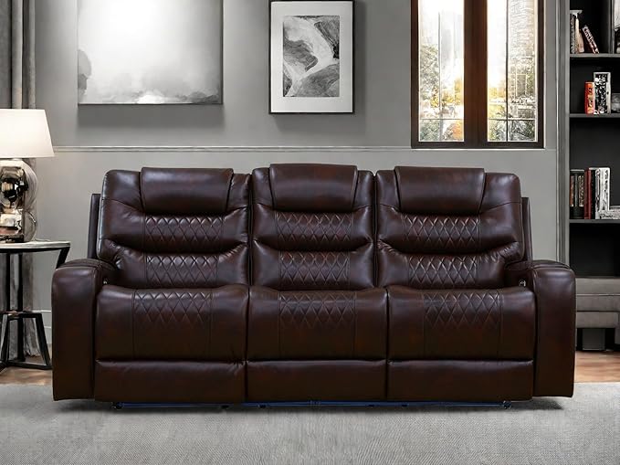 Leather Recliner Sofa Couch, 3-Seater Home Theater Seating Reclining Sofa by FONTOI