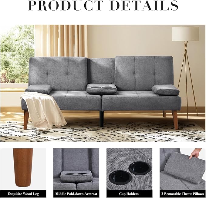 COLAMY Futon Sofa Bed-Fabric Small Couch, Small Lounge Convertible - Image 4