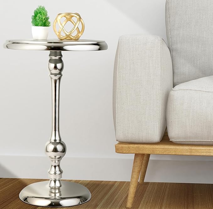 CLEENTABLE Pedestal Round Side Table- Lightweight Metal Table - Image 9