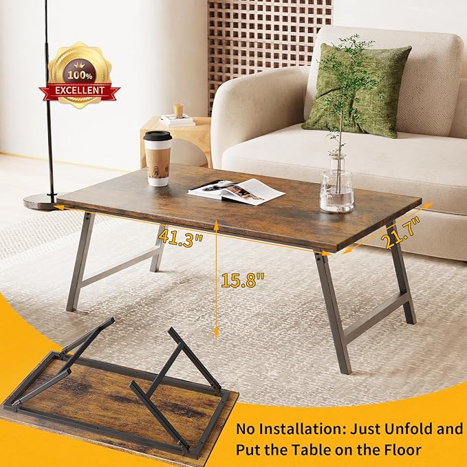 Folding Coffee Table, Portable Wood Low Table - Image 2