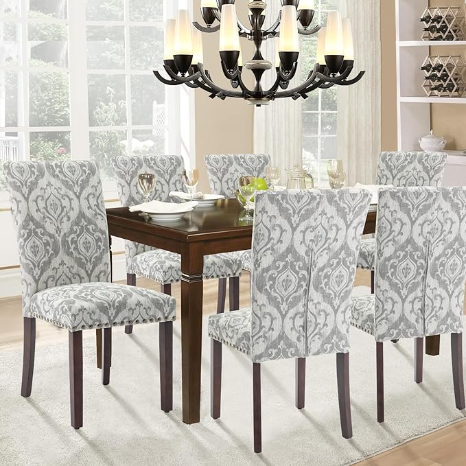 Parsons Dining Chairs Set of 6, Upholstered Nailhead Dining Room Kitchen Side - Image 2