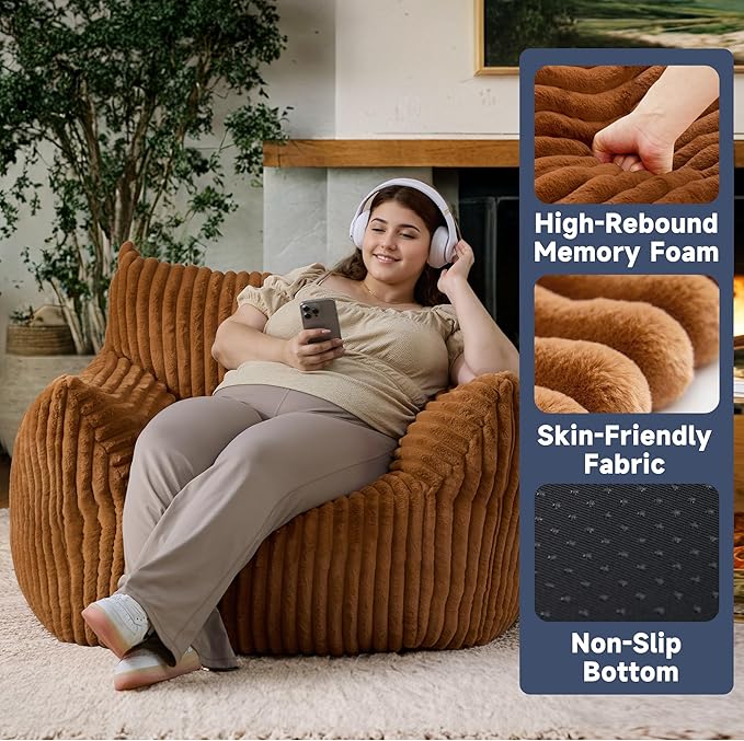 Oversized Bean Bag Chair for Adults, Giant Comfy Plush Boneless Bean Bag Couch - Image 3