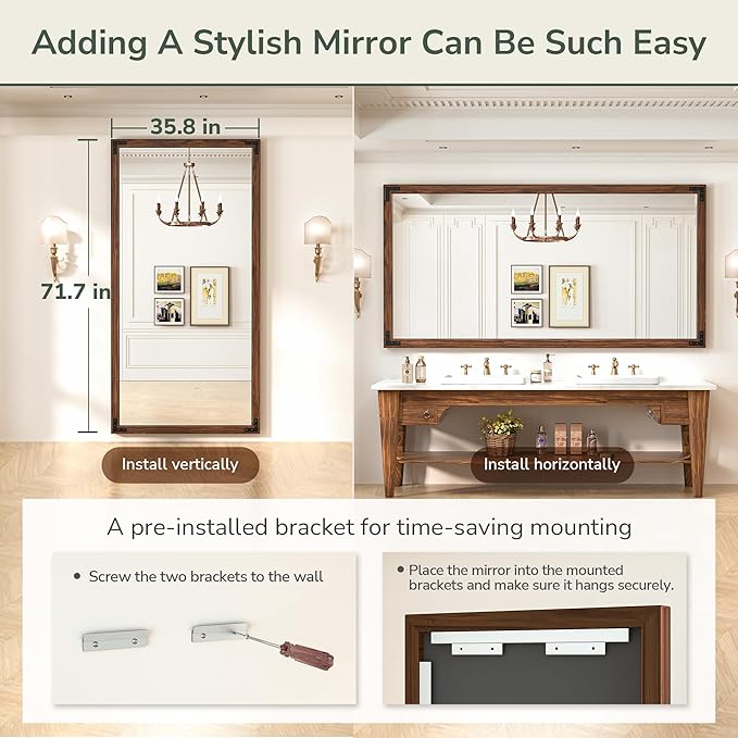 TokeShimi 72 x 36 Inch Wood Framed Bathroom Mirror - Image 5