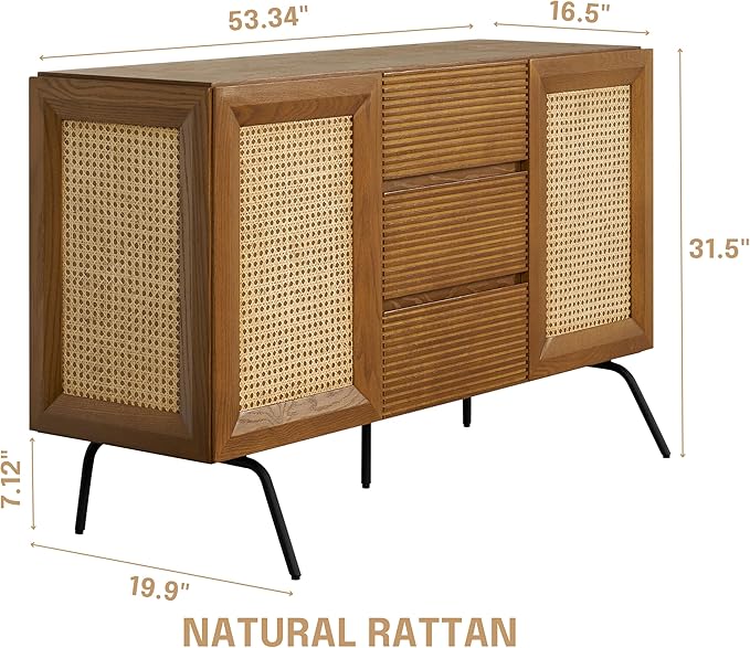 NTC MOSSIC Sideboard with 2 Doors and 3 Drawers, Buffet Cabinet with Natural - Image 2