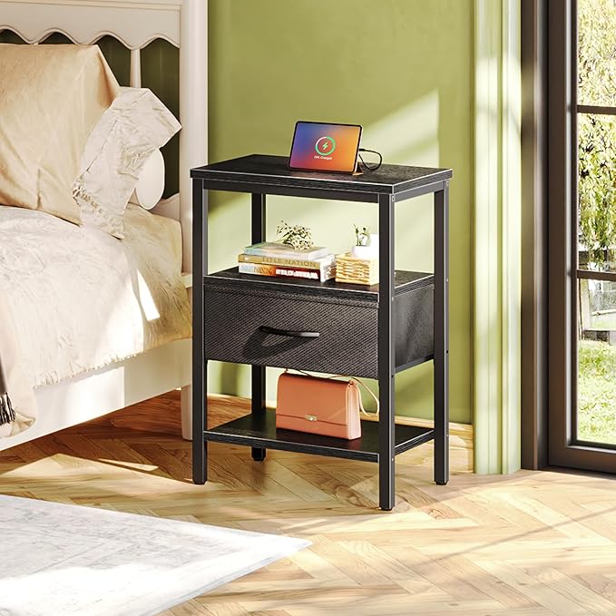SUPERJARE Nightstand with Charging Station, Bed Side Table with Adjustable - Image 2