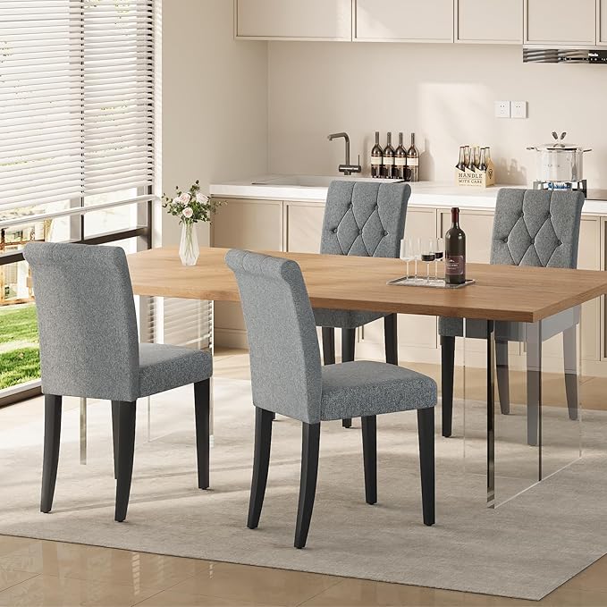 Upholstered Dining Chairs Set of 4, Button Tufted Parsons Dining Chair by WelzonaDirect