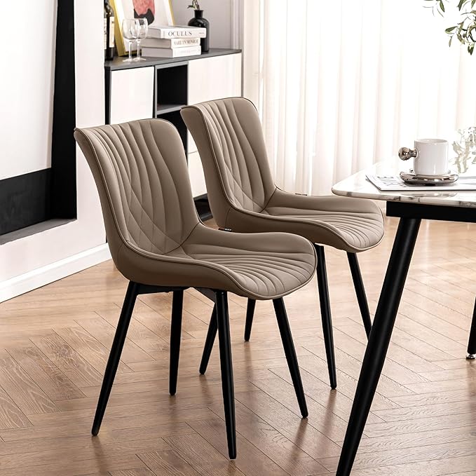 Kidol & Shellder Khaki Dining Chairs Set of 2, Faux Leather Upholstered Mid - Image 7