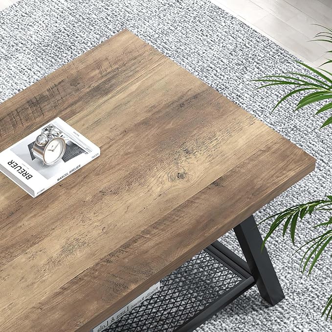 FOLUBAN Coffee Table, Modern Rustic Wood and Metal Center Table - Image 5