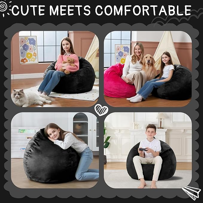 2FT Bean Bag Chair with Ultra Soft Velvet Cover Bean Bag Sofa with Memory Foam - Image 5