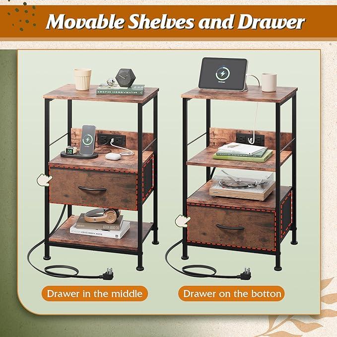 WLIVE Night Stand with Charger Station, LED Nightstand with Adjustable Fabric - Image 7