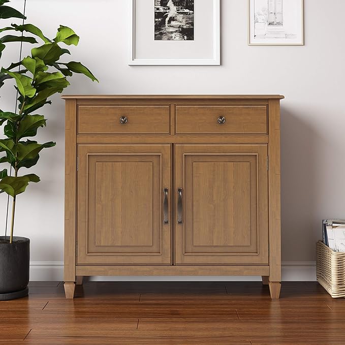 SIMPLIHOME Connaught 40-inch Wide Solid Wood Storage Cabinet in Light Golden - Image 2