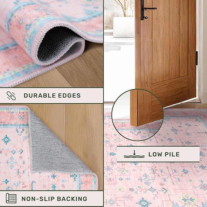 Washable Pink Nursery Rug, 3x5 Area Rugs - Image 5