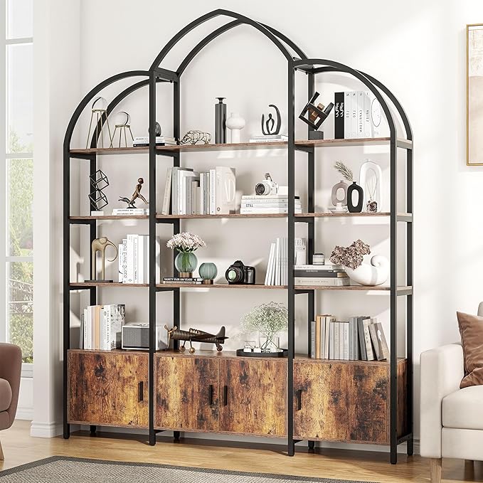 Triple Wide 5 Tier Tall Arched Bookshelf and Bookcase by Nosepen